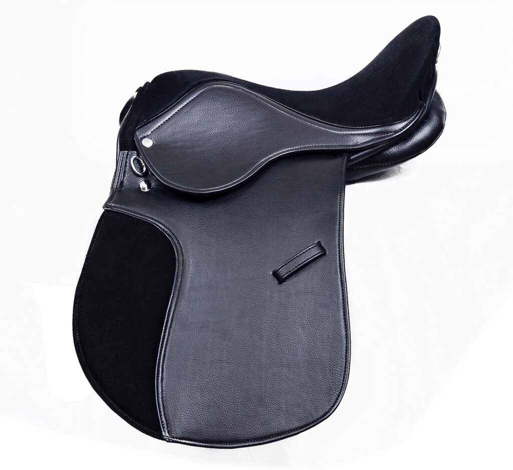 Aces Equine SYNTHETIC GENERAL PURPOSE HALFLINGER SADDLE WITH SUEDE SEAT WIDE FIT D-D 9 INCH BLACK SIZE 14,15,16,17,18