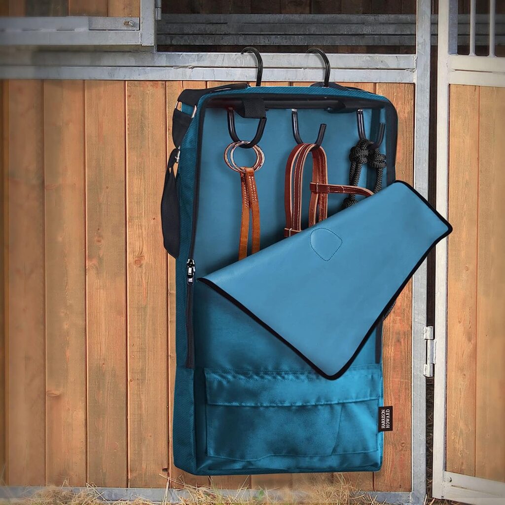 Harrison Howard Bridle/Halter Bag with 3 Prong Tack Rack Durable Waterproof Fabric Horse Tack Carry Bag-Teal