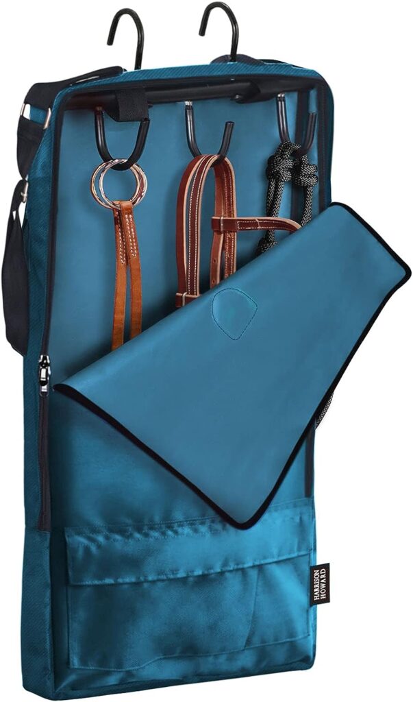 Harrison Howard Bridle/Halter Bag with 3 Prong Tack Rack Durable Waterproof Fabric Horse Tack Carry Bag-Teal