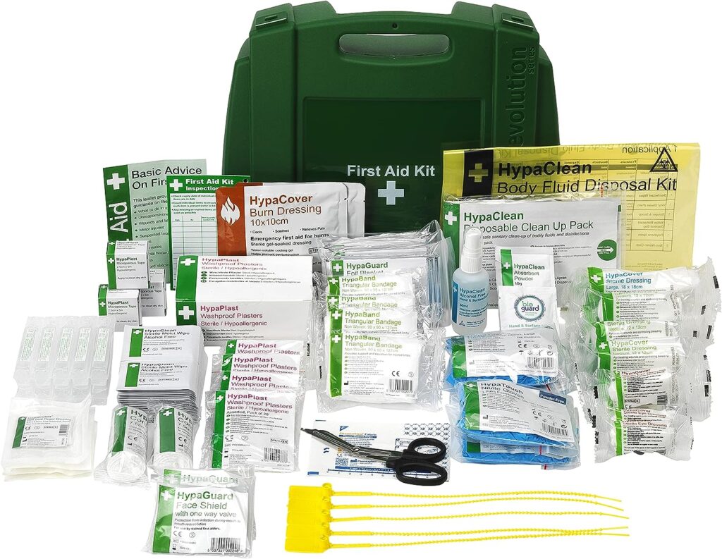 Safety First Aid Workplace First Aid Kit British Standard (Large 100 Persons) Wall Mountable with Inspection Tags, Extra Plasters, Eye Wash Pods, Body Fluid Disposal Pack