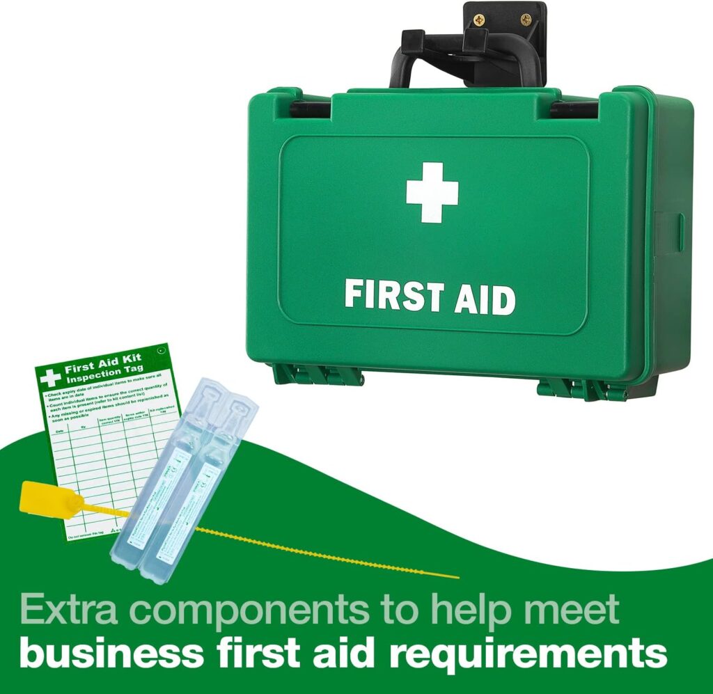 Safety First Aid Workplace First Aid Kit Small 1 - 10 Persons Economy HSE-Compliant with Inspection Tags, Wall Bracket, Extra Plasters