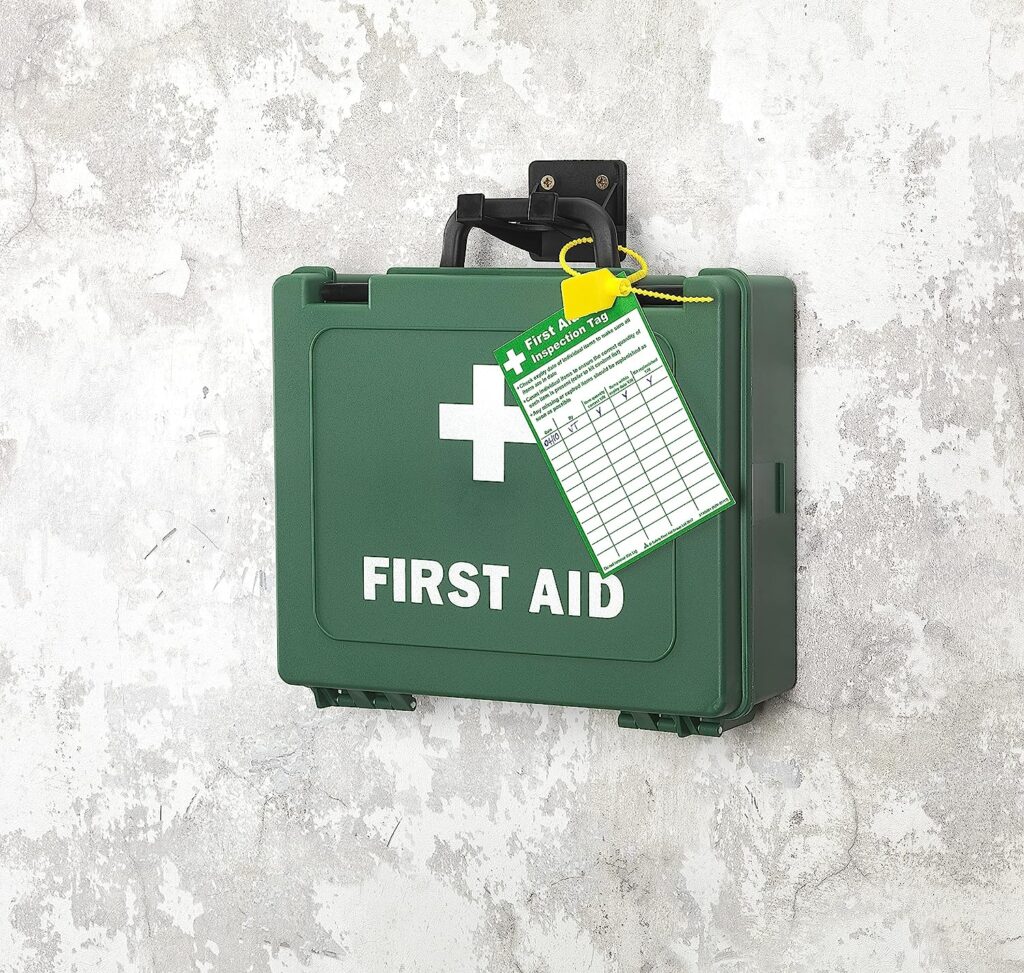 Safety First Aid Workplace First Aid Kit Small 1 - 10 Persons Economy HSE-Compliant with Inspection Tags, Wall Bracket, Extra Plasters