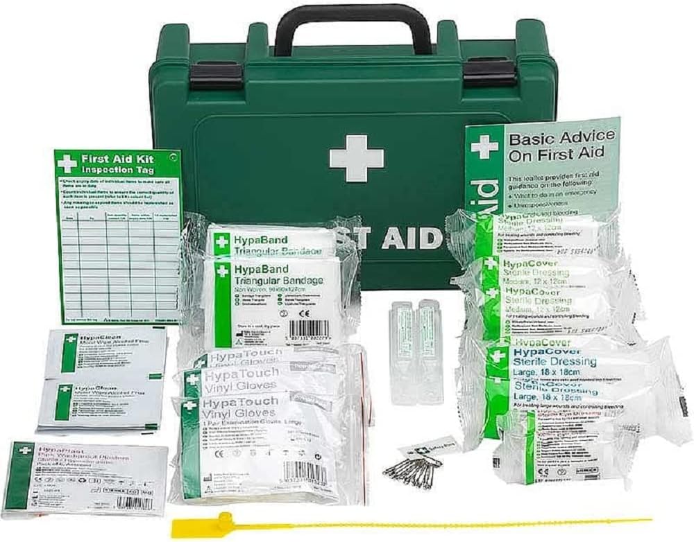 Safety First Aid Workplace First Aid Kit Small 1 - 10 Persons Economy HSE-Compliant with Inspection Tags, Wall Bracket, Extra Plasters