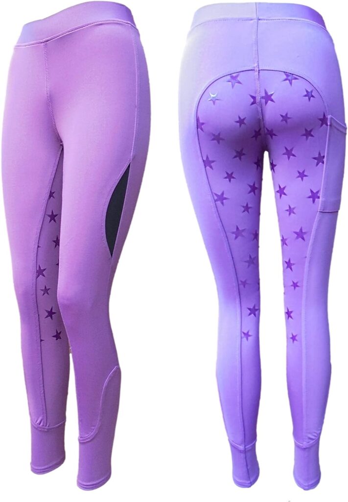 Childrens Full Seat Silicone Star Riding Tights with Pocket Kids Jodhpurs Jods