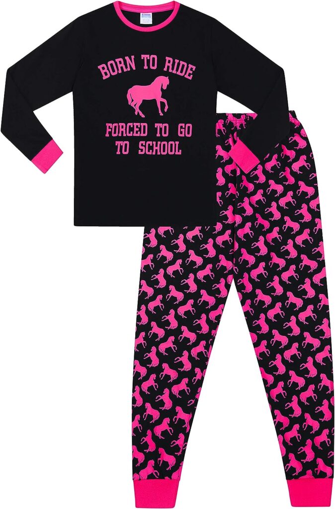 Girls Born To Ride Forced To Go To School Cotton Girls Pyjamas 9 to 16 Years