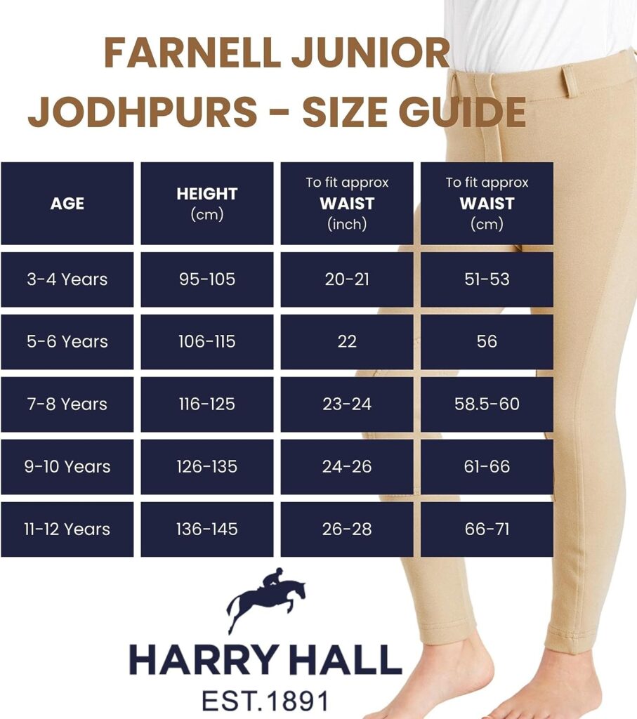 Harry Hall Farnell Horse Riding Jodhpurs for Kids - Girls Boys Equestrian Leggings Childrens Comfortable Tights - Elastic Waist Band Easy Pull-On