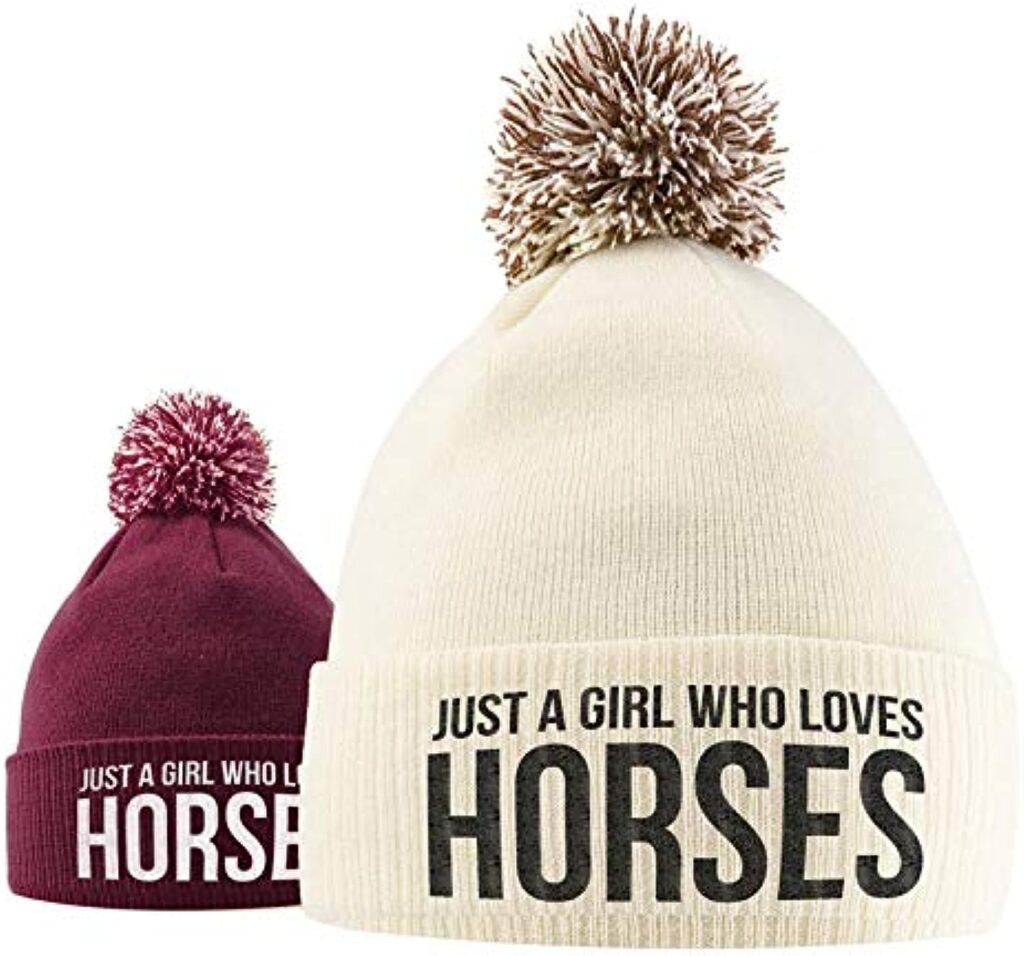 Just A Girl Who Loves Horses Bobble Hat- Horse Riding Hat - Equestrian Accessories - Horse Gifts For Girls - Horse Loving Girls - Winter Pom Pom Hats For Girls - Horse Riding Presents Women