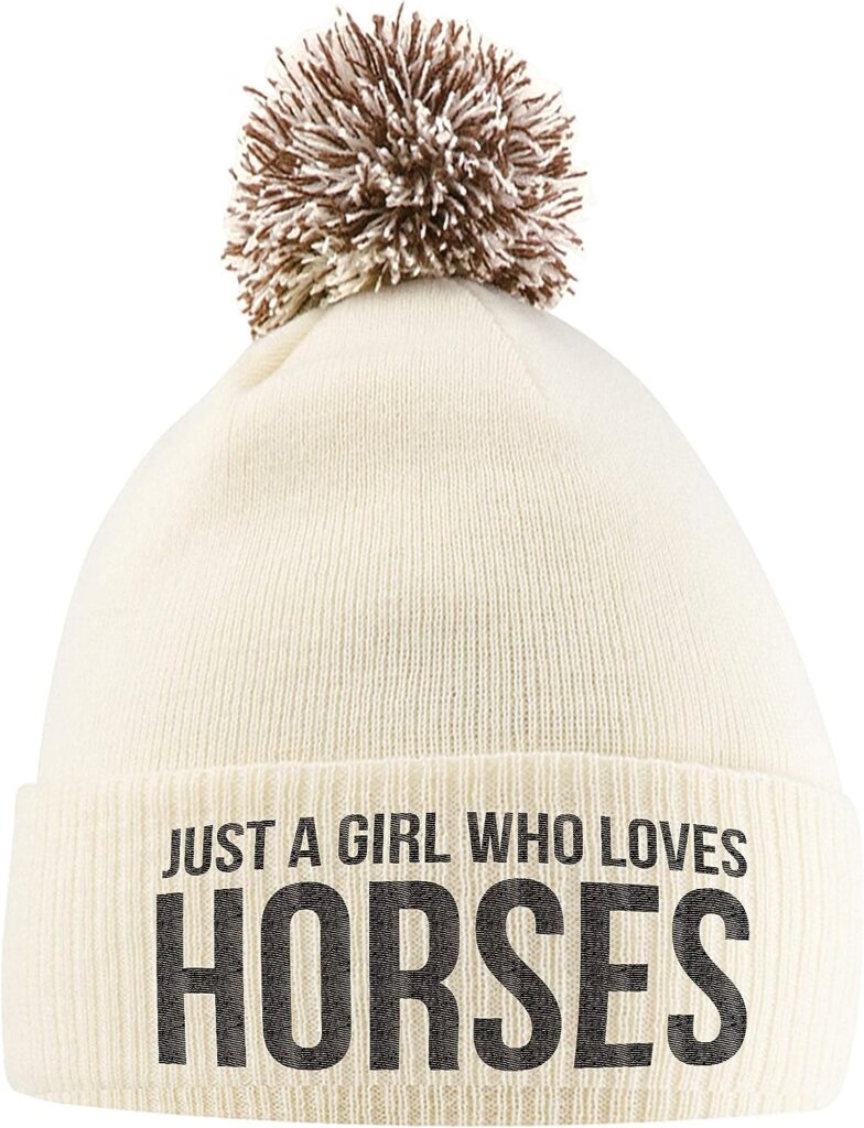 Just A Girl Who Loves Horses Bobble Hat- Horse Riding Hat - Equestrian Accessories - Horse Gifts For Girls - Horse Loving Girls - Winter Pom Pom Hats For Girls - Horse Riding Presents Women