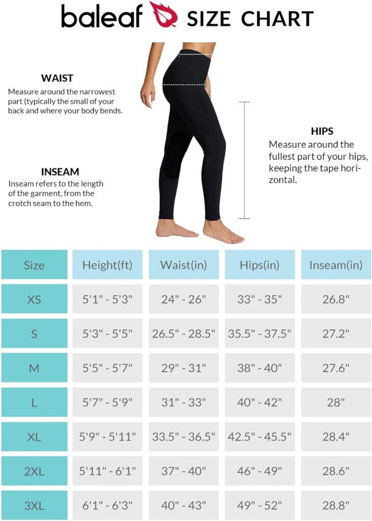 BALEAF Fleece Lined House Riding Leggings Tights Ladies Water Resistant Knee-Patch Jodhpurs Winter Stretchy Breeches with Zip Pockets