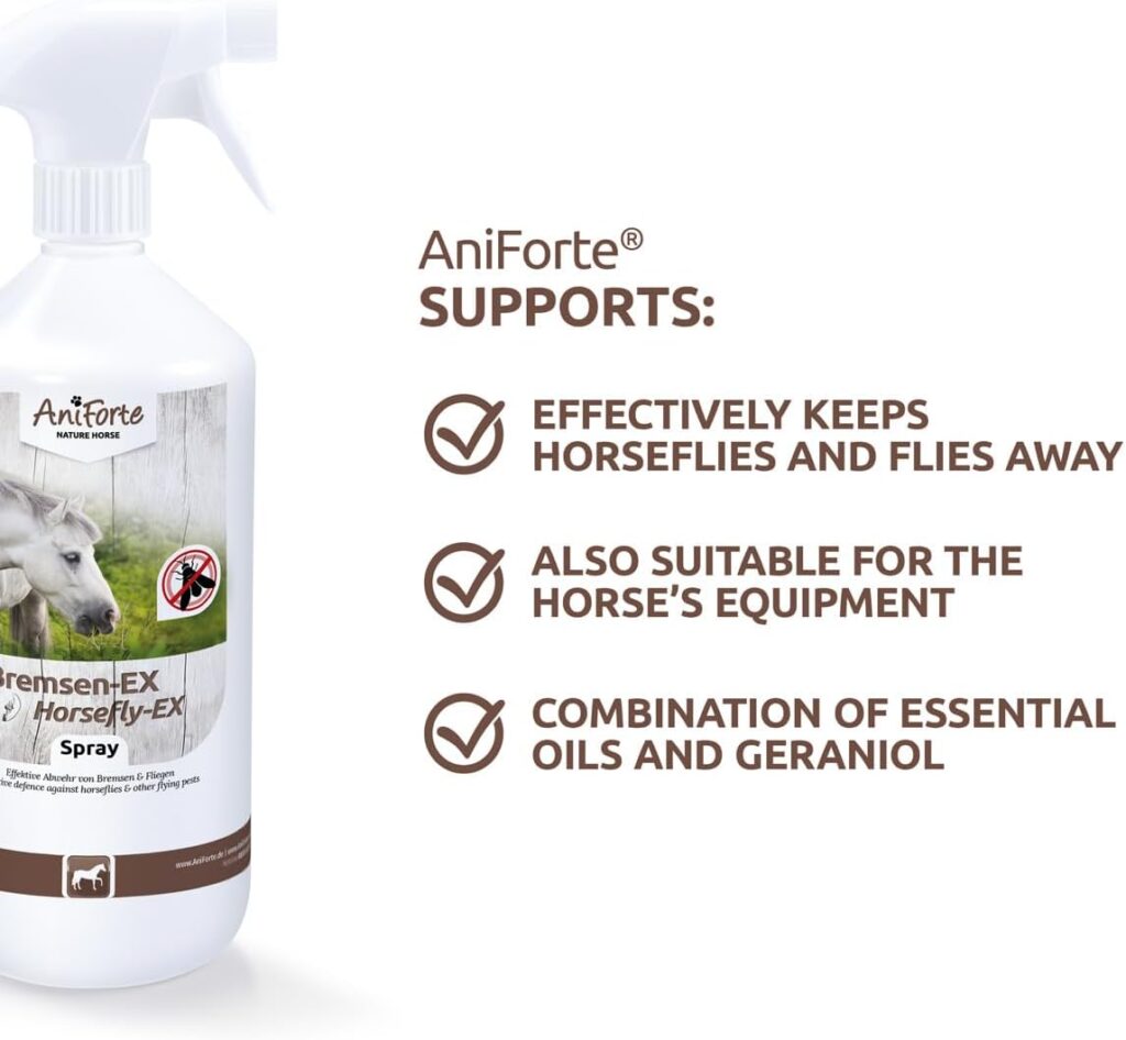 AniForte Horsefly EX Spray for horses ponies 1 L - Repellent spray against horseflies, flies mosquitoes, immediate long-term protection, repels biting insects