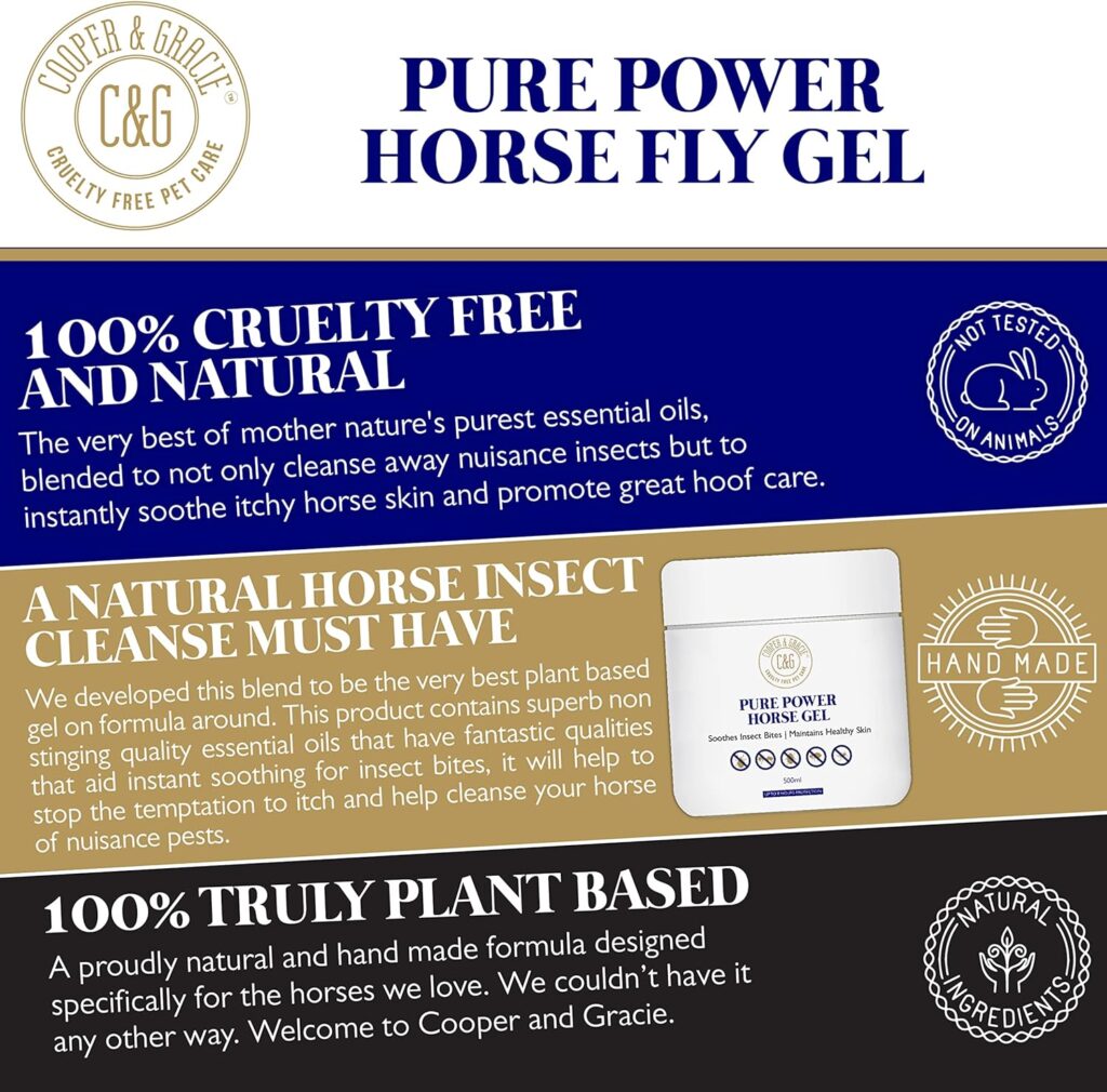 CG Pets | Pure Power Horse Fly Gel | Repels Biting Insects | Soothes and Hydrates itchy Skin | 8 Hour Sweat Resistant Citronella Formula | 100% Organic And Natural 500ml