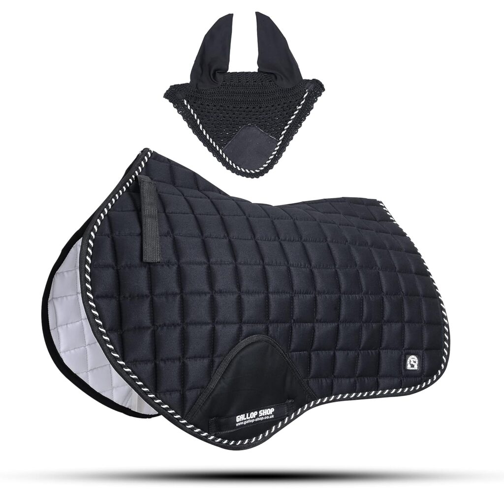 Close Contact Jumping Saddle Cloth Numnah Saddle Pads Free Ear (Cob/Pony, Black)