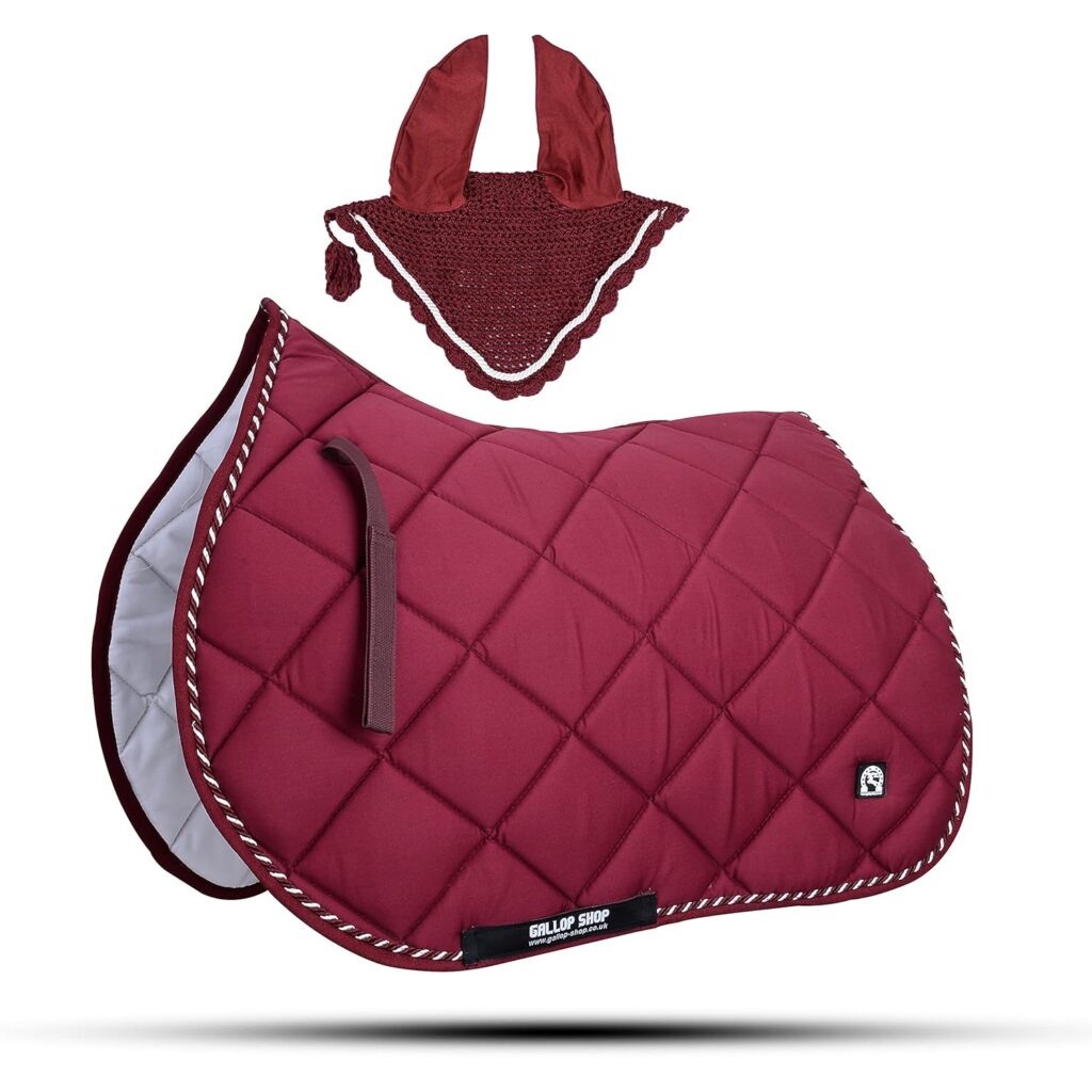 General Saddle Pads with Matching Fly Veil Set (Pony, Maroon)