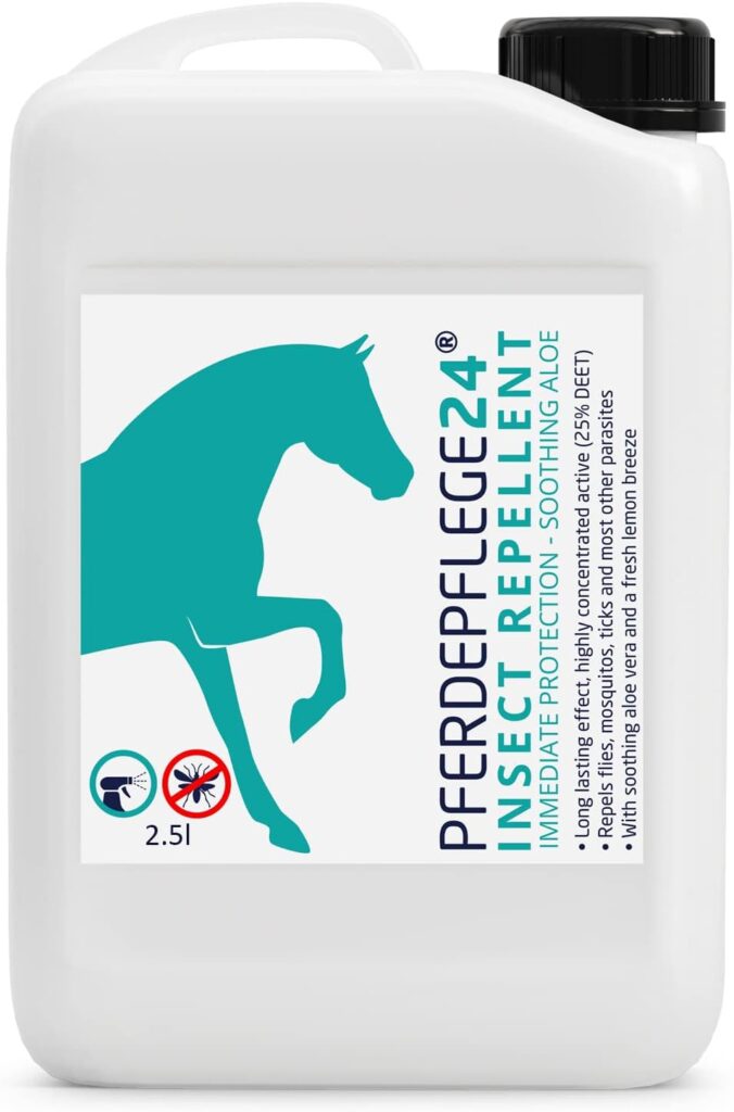 PFERDEPFLEGE24 Horse fly spray insect repellent spray for immediate Long-lasting protection with soothing aloe vera DEET - 0.5l, 1l 2.5l - horse fly repellent against fly, mosquito tick