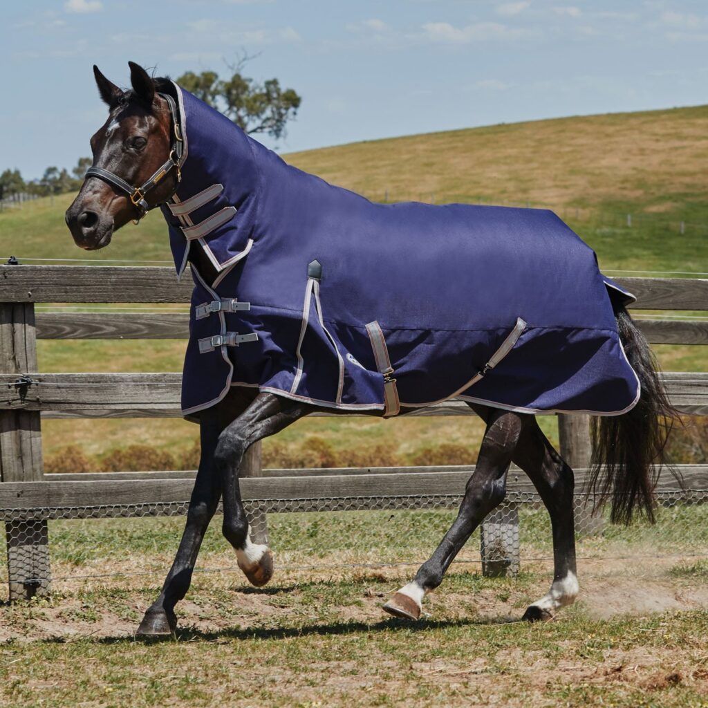 WeatherBeeta ComFiTec Essential Combo Neck Lite Horse Rug, Navy/Silver/Red, 50