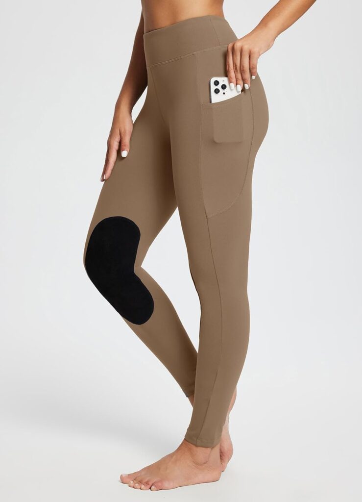 baleaf Fleece Lined House Riding Leggings Tights Ladies Water Resistant Knee-Patch Jodhpurs Winter Stretchy Breeches with Zip Pockets