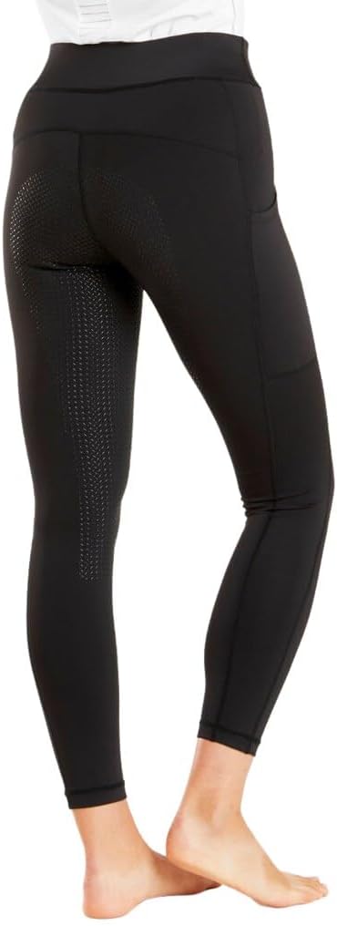 Harry Hall Classic Ladies Pull On Riding Tights with Full Silicone Seat - Two Phone Pockets - 4 Way Stretch Fabric - Deep Waistband - Soft Feel - Machine Washable