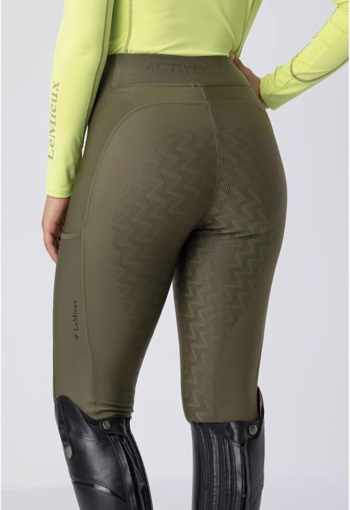 LeMieux Naomi Pull On Breeches with Full Seat Silicone Grip in Forest - Supportive Elasticated High Waist - Lightweight Womens Horse Riding Pants