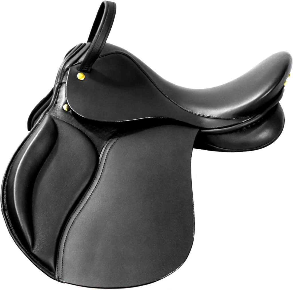 Manaal Enterprises Classic Quality Handmade Leather All Purpose English Close Contact Jumping Horse Saddle Tack Get Matching Girth, Bridle Size 14 to 18