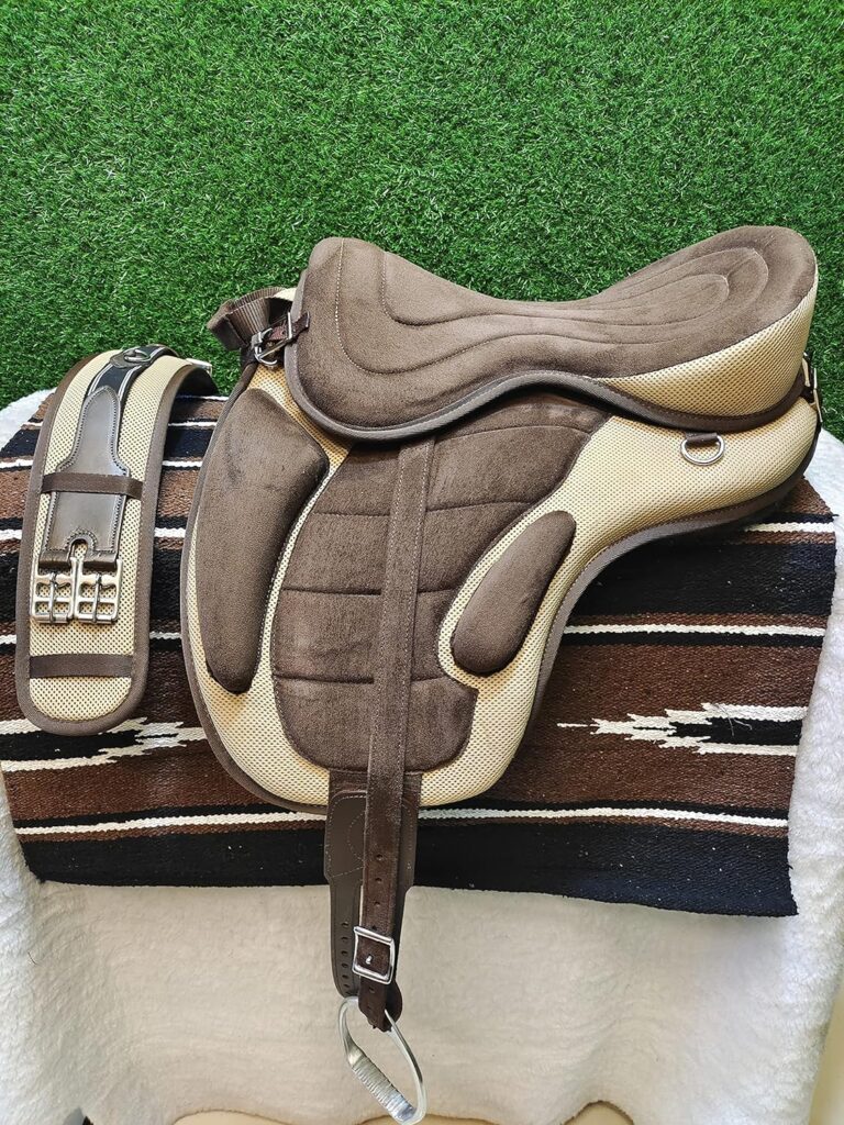 RAJ INTERNATIONAL ,All Purpose Synthetic Treeless FREEMAX English Horse Saddles Tack Get Matching Girth Leather Straps and Aluminium Stirrups Size 17