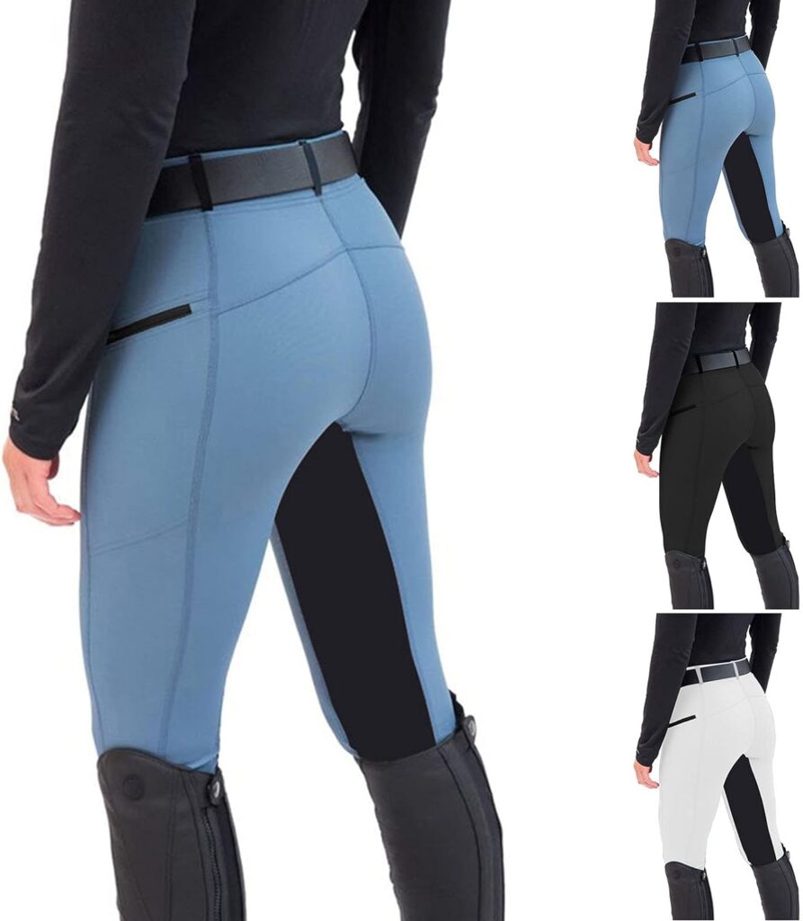 Sanahy Womens Riding Pants Equestrian Breeches Horse Riding Tights Knee-Patch Horseback Belt Loops Pockets Yoga Leggings Tights