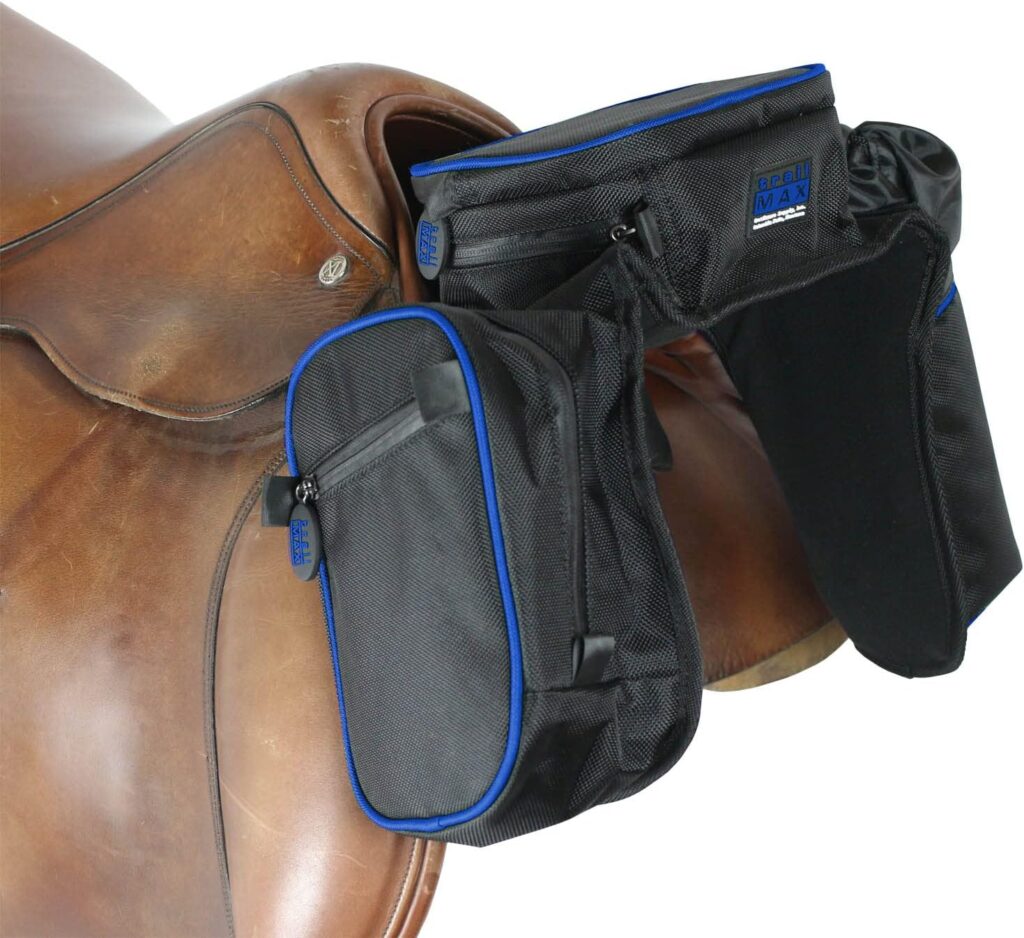 TrailMax Compact English Pommel Pocket Horse Saddle Bag; English Front Pocket Horse Saddle Bag w/Water Bottle Sleeve; English/Endurance/Australian Saddle Bags; Horse Saddle Bags for Trail Riding