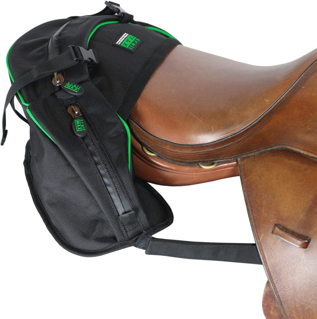 TrailMax English Endurance Horse Saddle Bag; Horse Cantle Bag for English Endurance Saddles w/ 3 Compartments Quick Release Compression Straps; Rear English Endurance Horse Saddle Bag