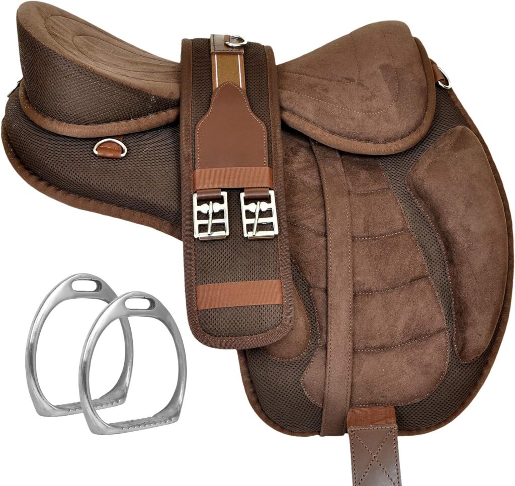 YZ Enterprises Synthetic Treeless Freemax English Horse Saddle Seat Size 15 -18 Inch with Matching Girth and Stirrup