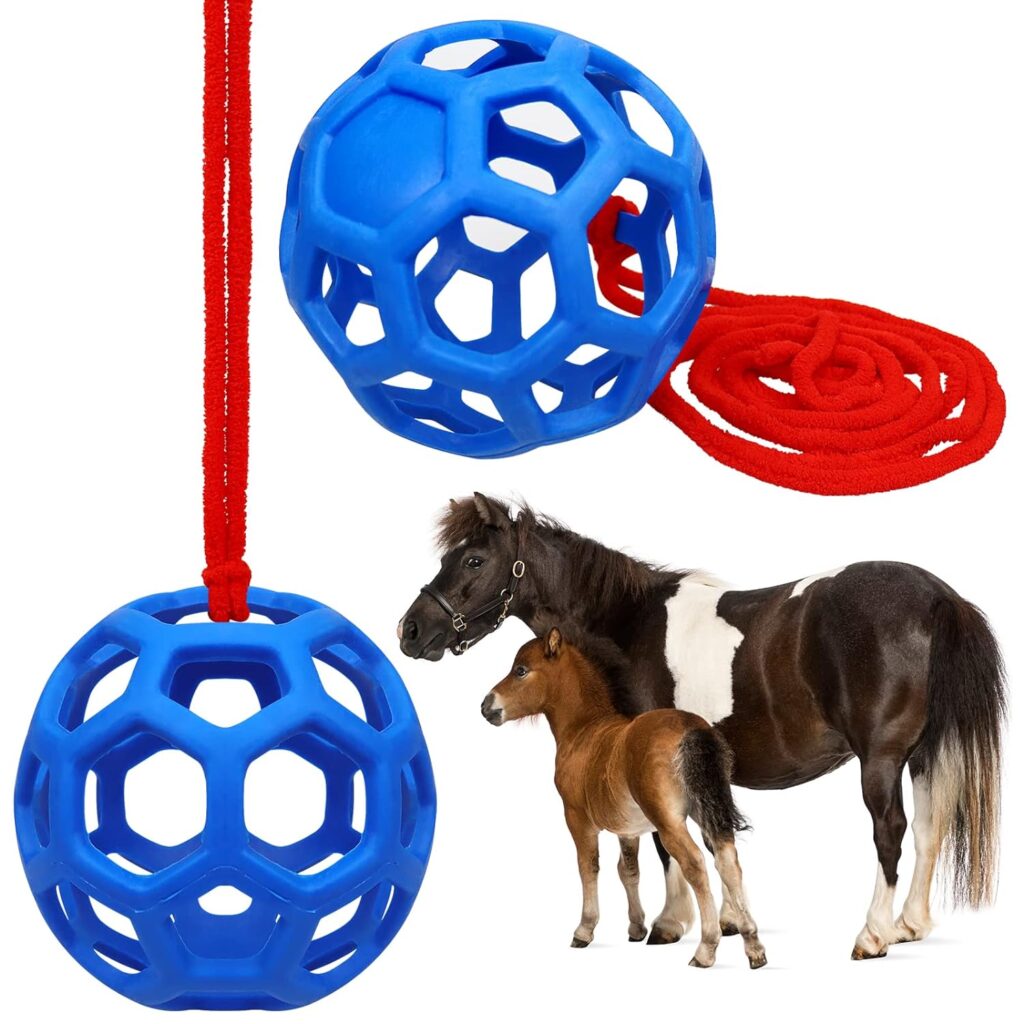 Horse Treat Ball Hay Feeder Holder Hanging Slow Feeding Toy with 200cm Rope Horse Ball Feeder Bag Stable Field Box Rest Toys for Goat Sheep Horse Paddock Rest Relieve Stress