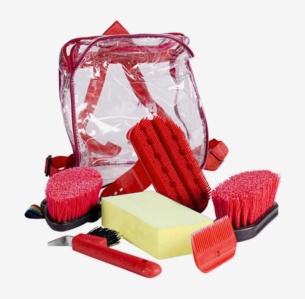 Junior Horse Grooming Kit With Back Pack 6 Grooming Items (red)