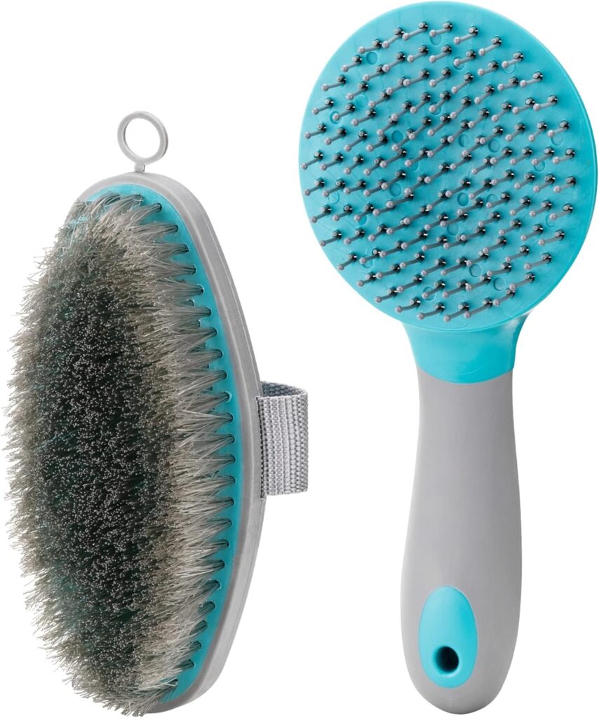 Navaris Horse Grooming Brush Set - 2x Equestrian Brushes for Horses Tail Mane and Body Groom Kit Comb Set - Detangling Horse Hair Brush