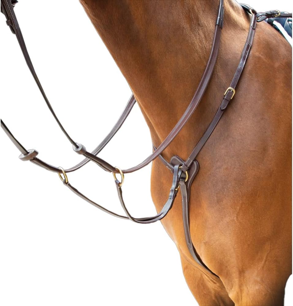 Shires Salisbury 3 Point Breastplate-Australian Nut/Brass Cob