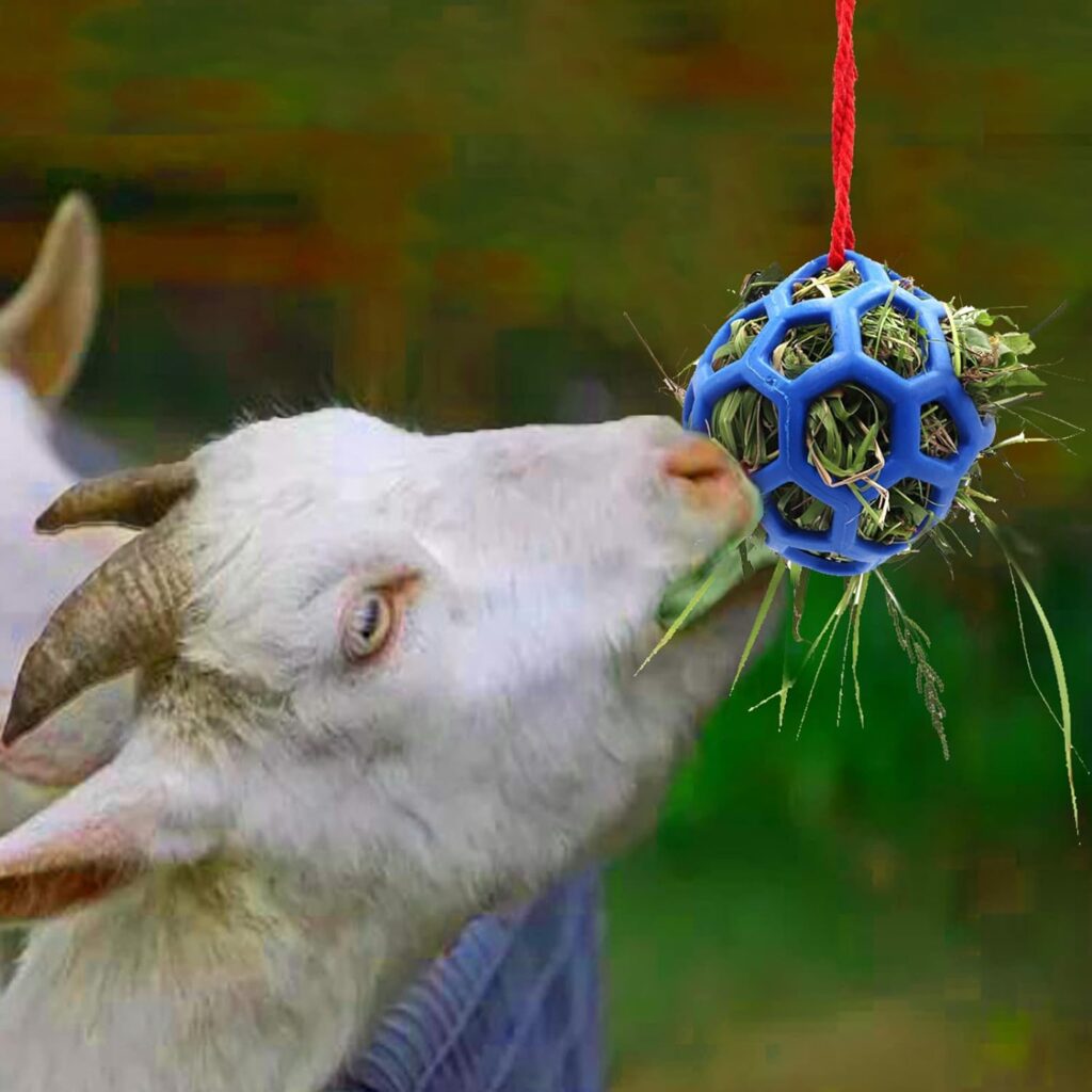 2pcs Horse Treat Ball Hay Feeder Toy Ball Hanging Feeding Toy for Horse Horse Goat Sheep Relieve Stress, Horse Stable Stall Paddock Rest (Blue)