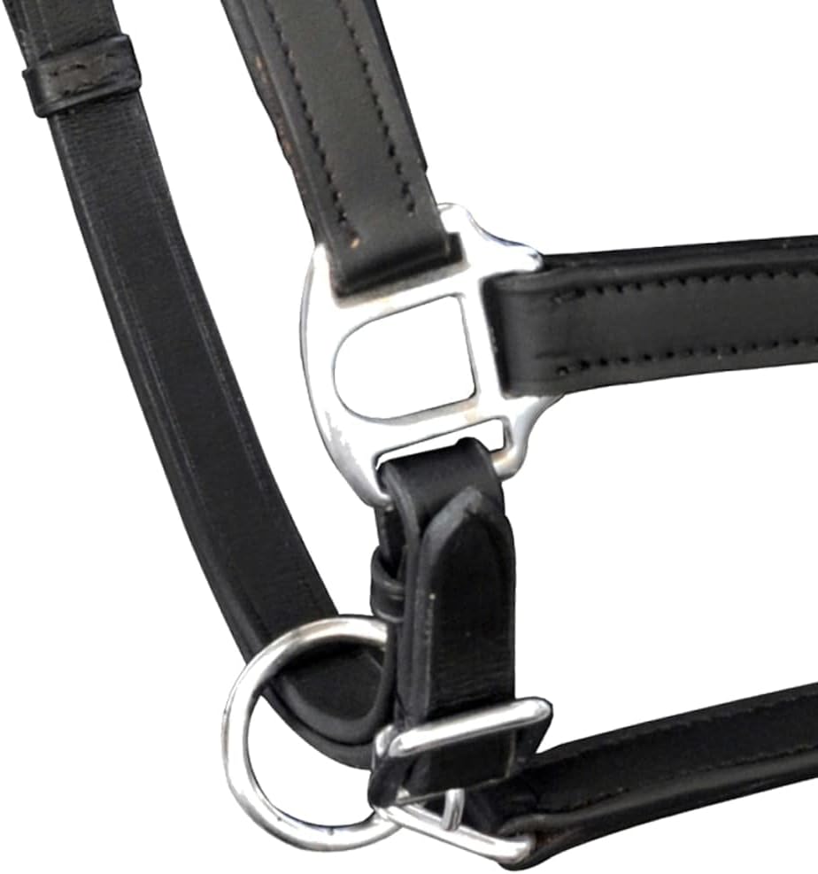 DCRAF Real Leather Headcollar Stable Halter Adjustable Black Cob