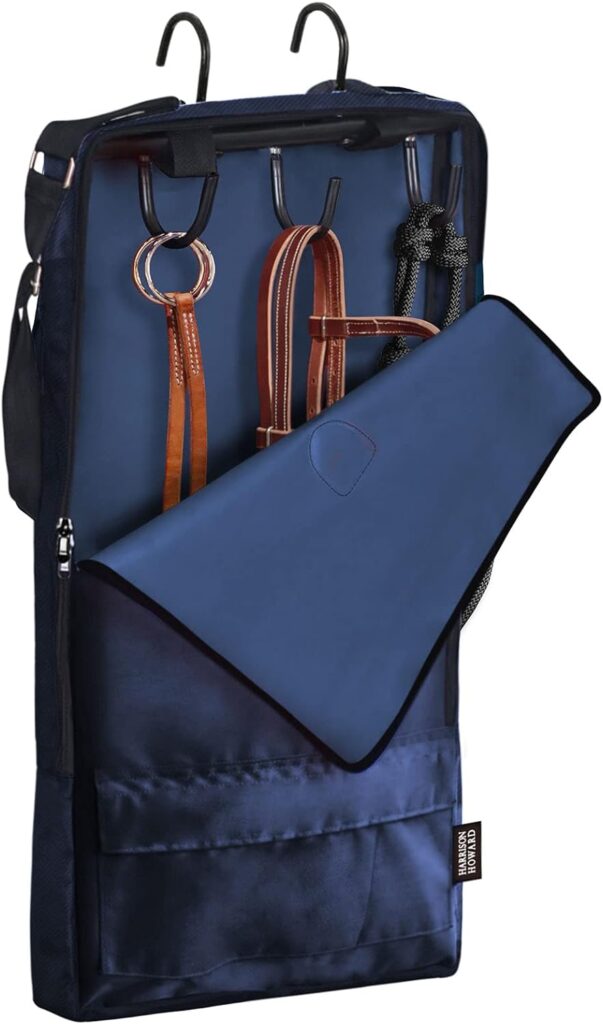 Harrison Howard Bridle/Halter Bag with 3 Prong Tack Rack Durable Waterproof Fabric Horse Tack Carry Bag-Navy