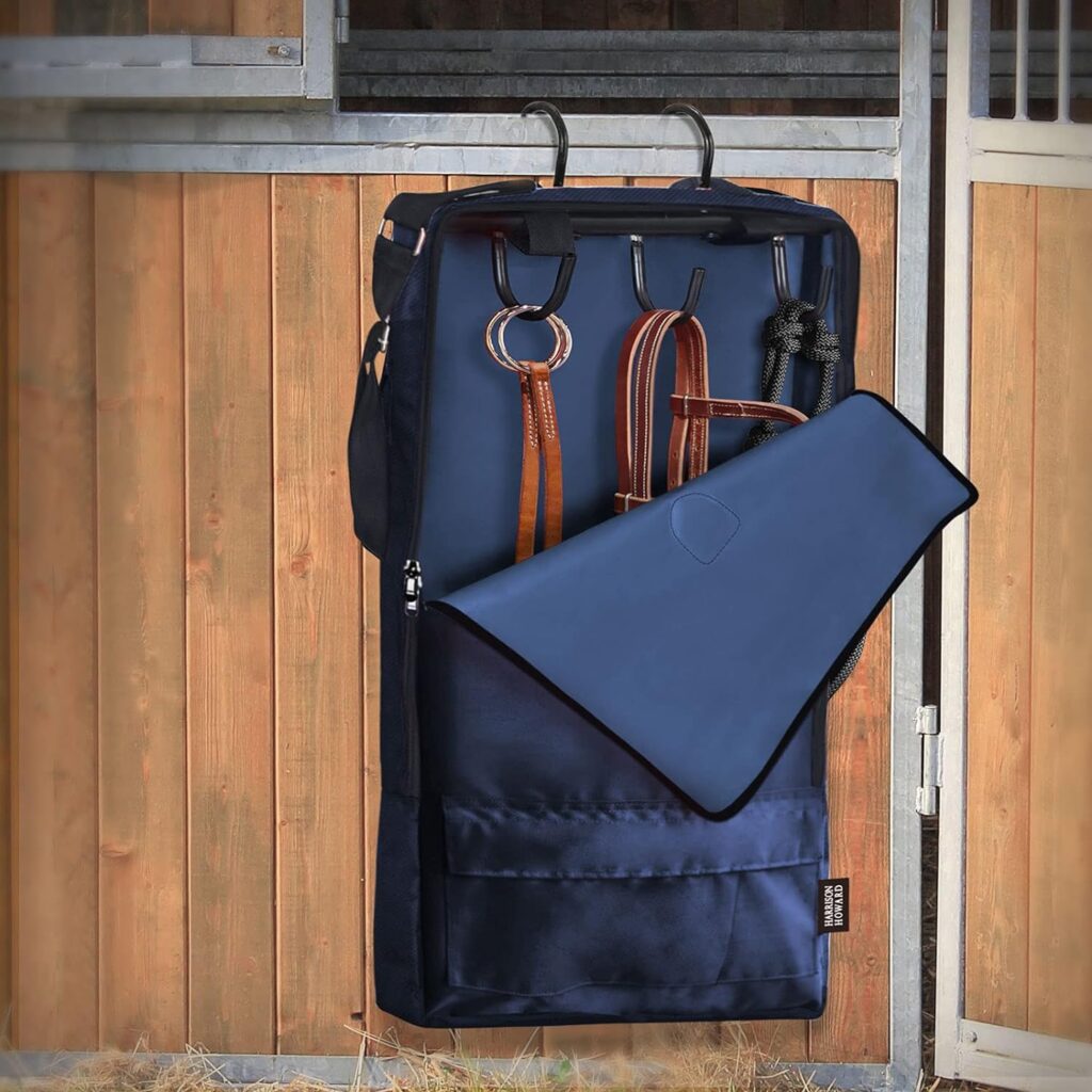 Harrison Howard Bridle/Halter Bag with 3 Prong Tack Rack Durable Waterproof Fabric Horse Tack Carry Bag-Navy