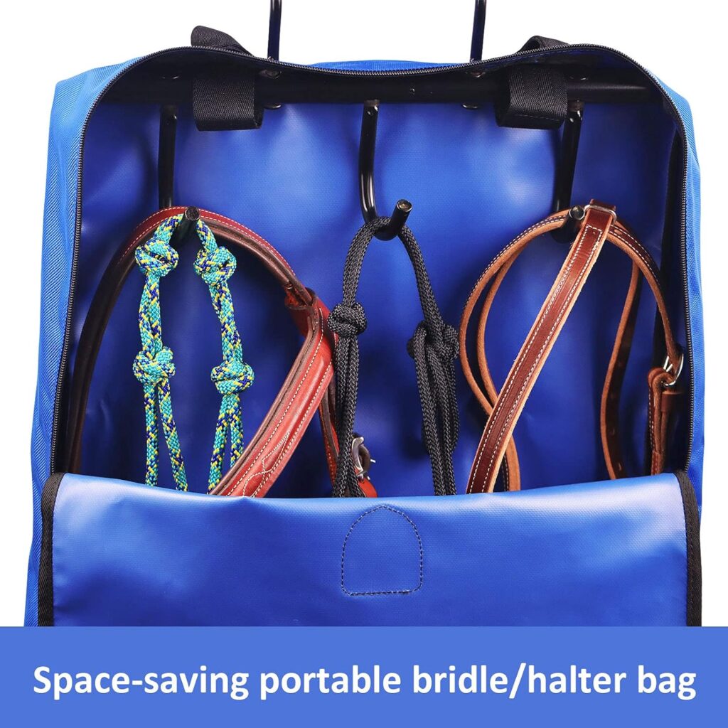 Harrison Howard Bridle/Halter Bag with 3 Prong Tack Rack Durable Waterproof Fabric Horse Tack Carry Bag-Navy