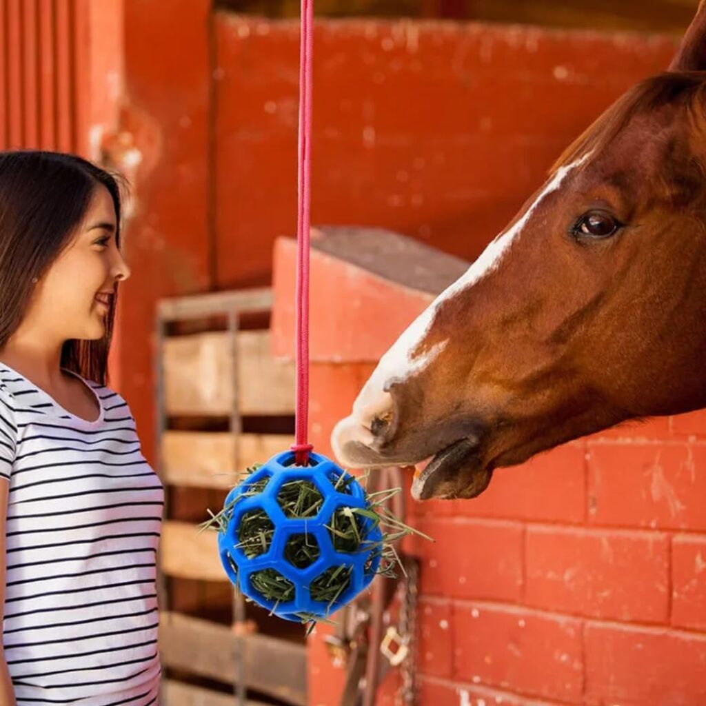 Horse Treat Ball Hay Feeder Hanging Feeding Toy for Horse Horse Goat Sheep Relieve Stress Blue 2PCS Feeding Supplies