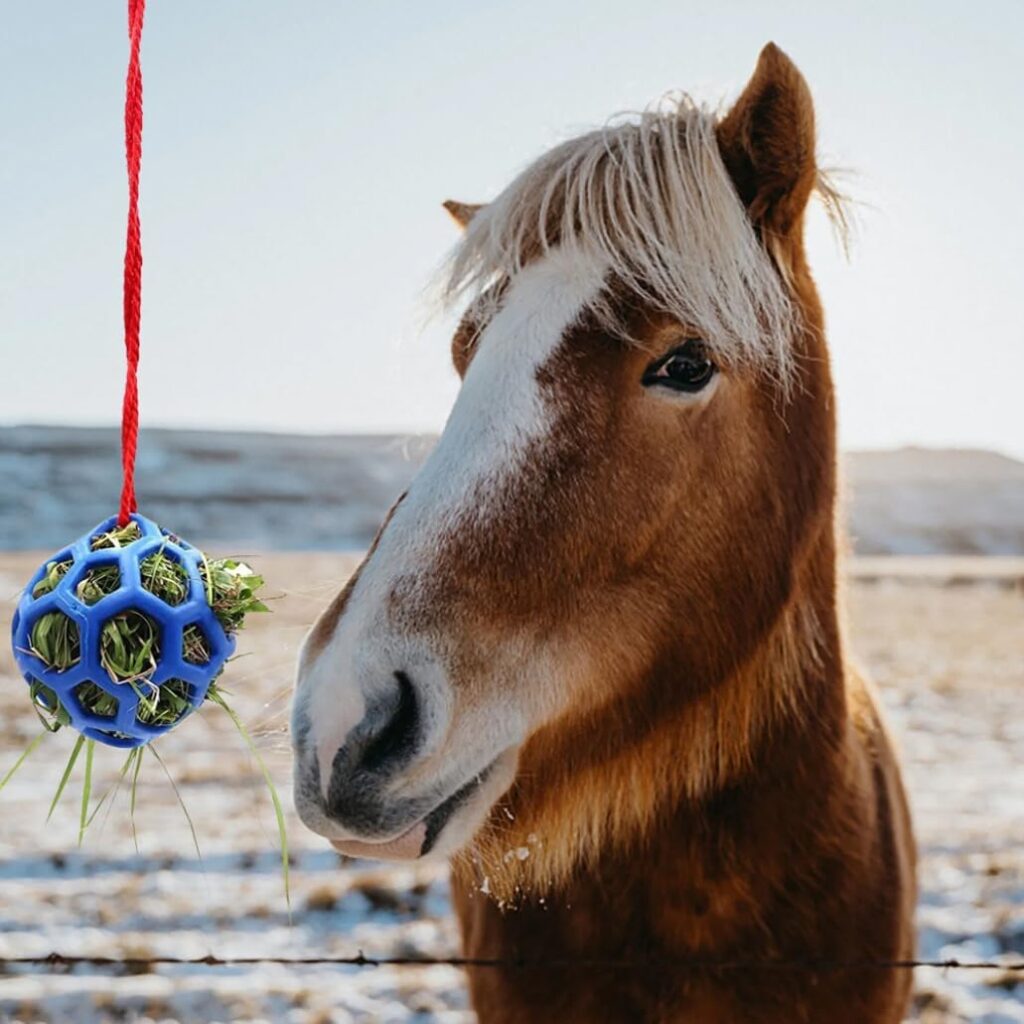 Horse Treat Ball Hay Feeder Hanging Feeding Toy for Horse Horse Goat Sheep Relieve Stress Blue 2PCS Feeding Supplies