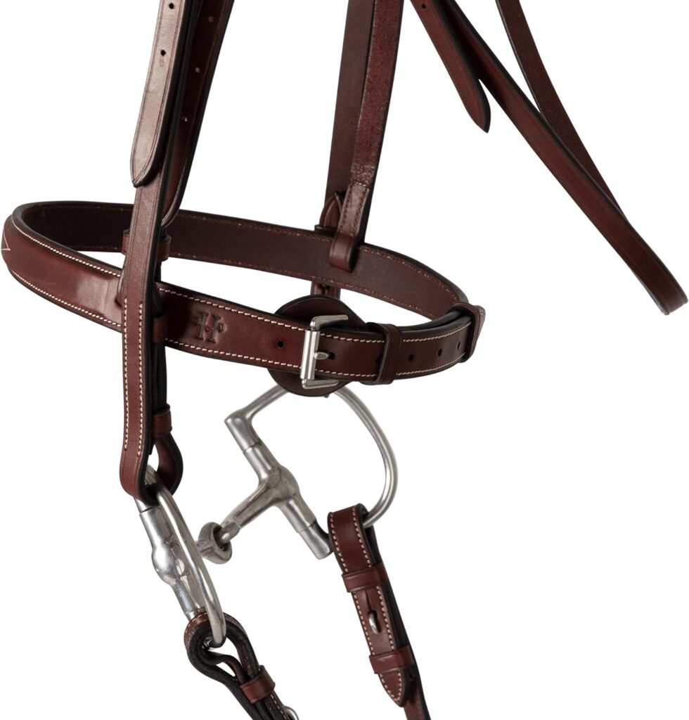 Huntley Equestrian Classic Fancy Stitched Hunter Bridle with Reins - Handcrafted Noseband Brow Band Reins Durable Italian Leather