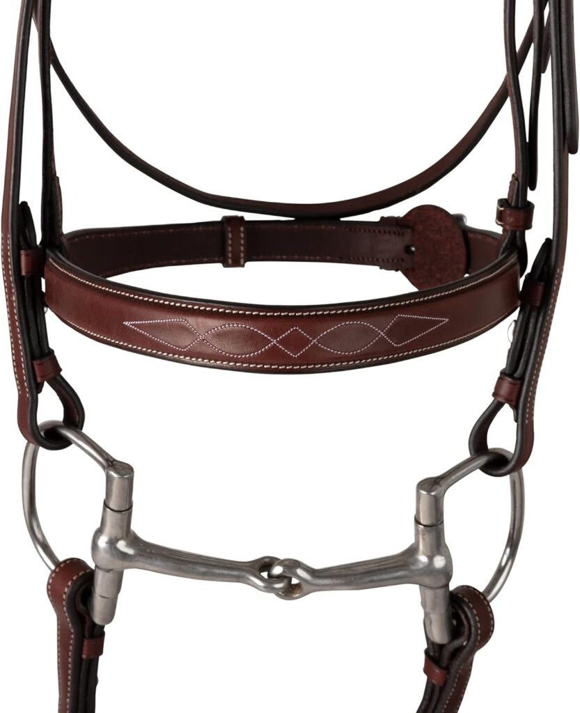 Huntley Equestrian Classic Fancy Stitched Hunter Bridle with Reins - Handcrafted Noseband Brow Band Reins Durable Italian Leather