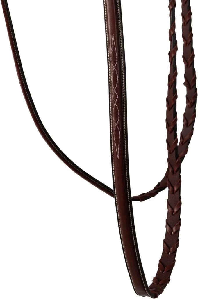 Huntley Equestrian Classic Fancy Stitched Hunter Bridle with Reins - Handcrafted Noseband Brow Band Reins Durable Italian Leather