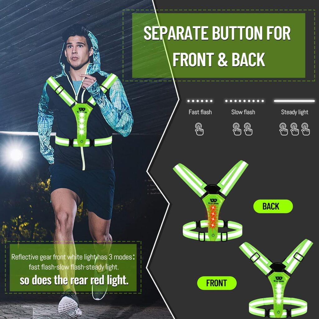 ICOCOPRO LED Reflective Vest Running Gear, High Visibility Running Vest USB Rechargeable Running Lights for Runners with Armbands, 360° Visibility, Adjustable LED Vest Lights for Night Jogging Running