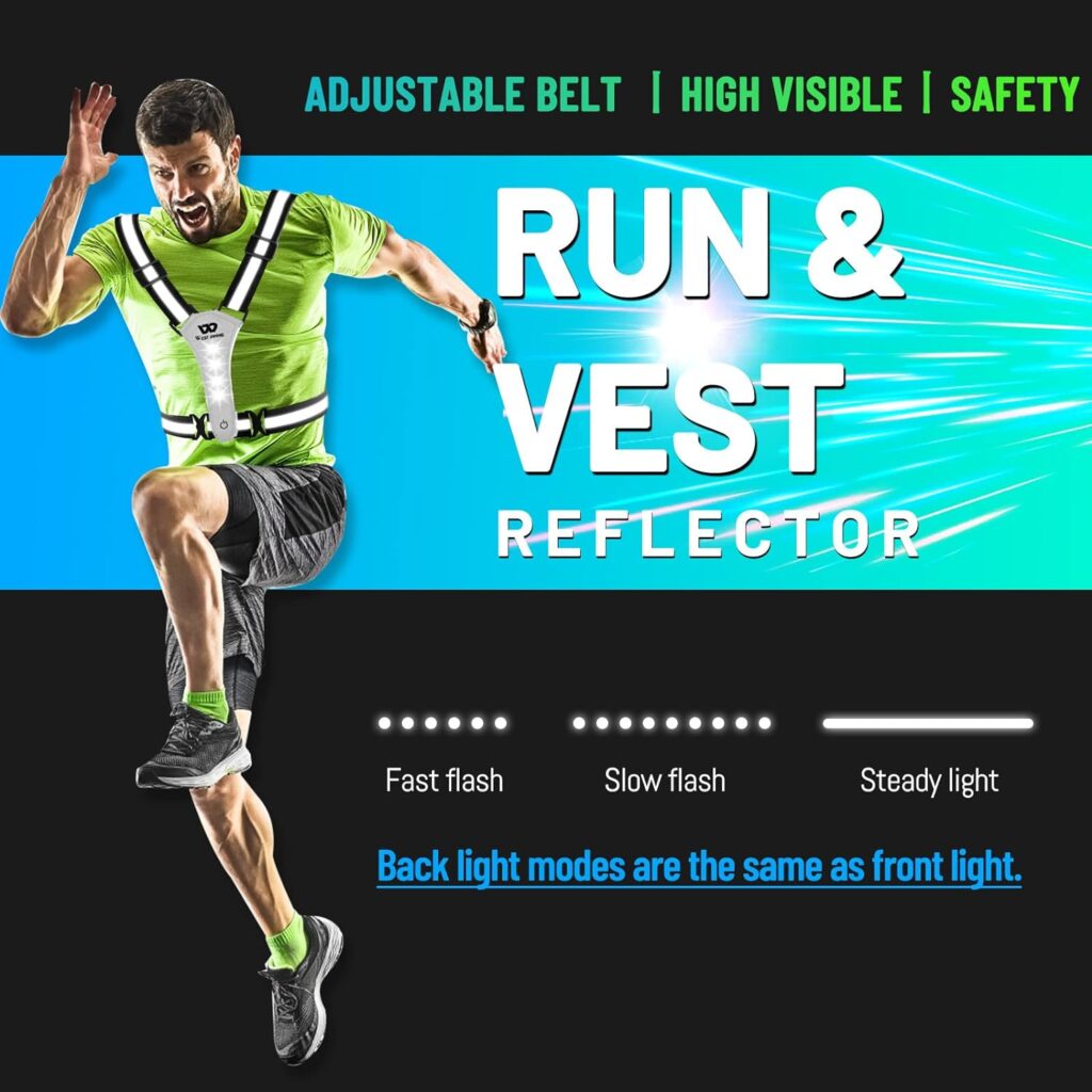 ICOCOPRO LED Reflective Vest Running Gear, High Visibility Running Vest USB Rechargeable Running Lights for Runners with Armbands, 360° Visibility, Adjustable LED Vest Lights for Night Jogging Running