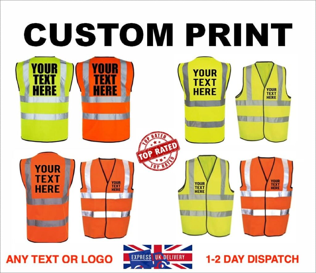 Kuest Personalised Printed Hi Vis Vest Customised Hi Viz High Visibility Reflective Safety Vest Security Waistcoat