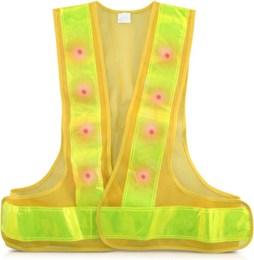 kwmobile LED Light Safety Vest - High Visibility Waistcoat Traffic Outdoor Night Warning Reflector Clothing with Reflective Stripes and 16 LED Lights