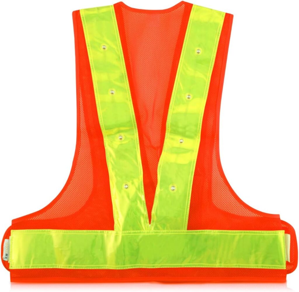 kwmobile LED Light Safety Vest - High Visibility Waistcoat Traffic Outdoor Night Warning Reflector Clothing with Reflective Stripes and 16 LED Lights