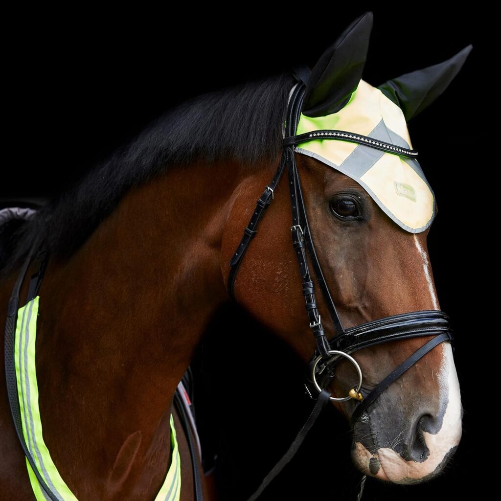 Masta Hi Vis Fly Veil for Horses | Equestrian High Visibility Reflective Ear Bonnet for Cob Full Pony Horse | Lightweight Breathable Comfortable Fabric | Yellow, Size FULL