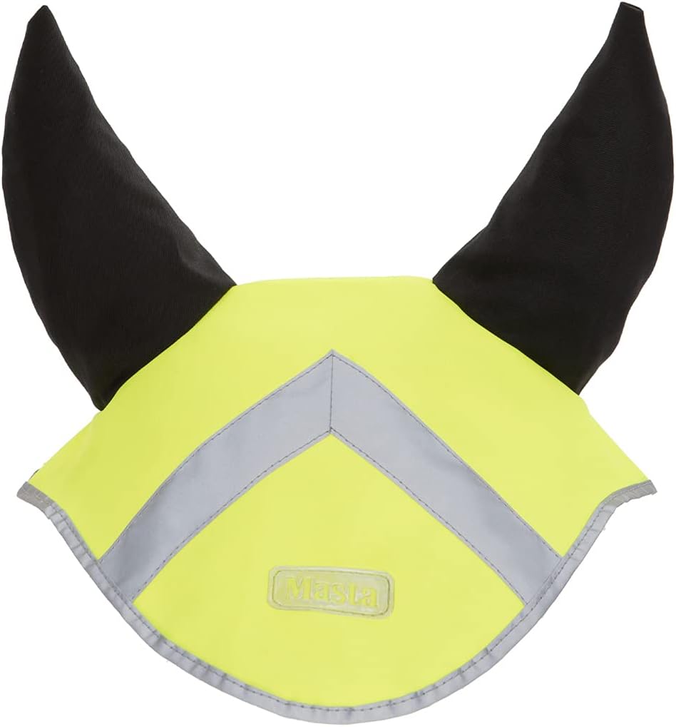 Masta Hi Vis Fly Veil for Horses | Equestrian High Visibility Reflective Ear Bonnet for Cob Full Pony Horse | Lightweight Breathable Comfortable Fabric | Yellow, Size FULL