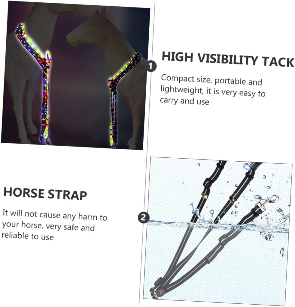 POPETPOP 3pcs Luminous Horse Leash Glowing Equestrian Padded Leather Halter Equestrian tack Breakaway Halter Cycling Gear Horse Chest Strap tack LED Horse tack Flash pu Material Leader Work